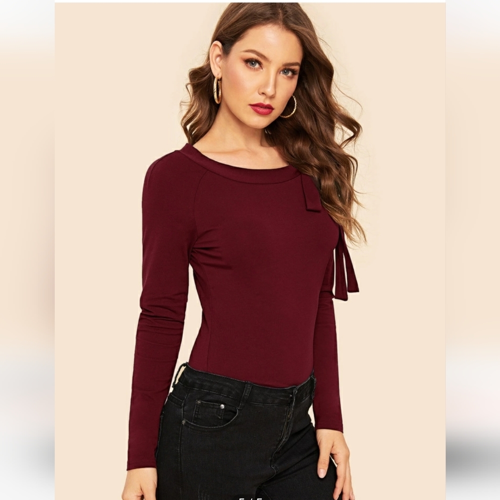 Felegant Tie Neck Raglan Sleeve Top - Picture 2 of 6